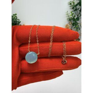 Vintage 14K Gold Filled Chalcedony Pendant Necklace Faceted Aqua Stone
